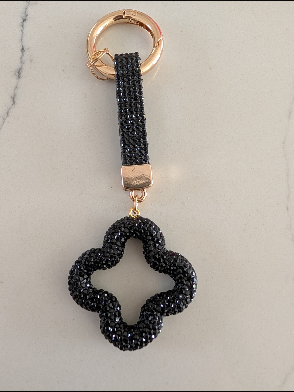 Black Crystal Clover Keychain Bag Charm New - Picture 4 of 6